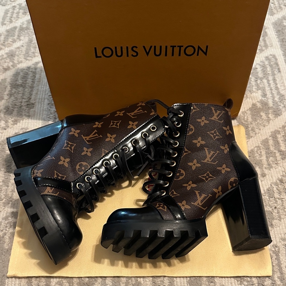 Louis Vuitton Monogram Black and Brown Heeled Boots